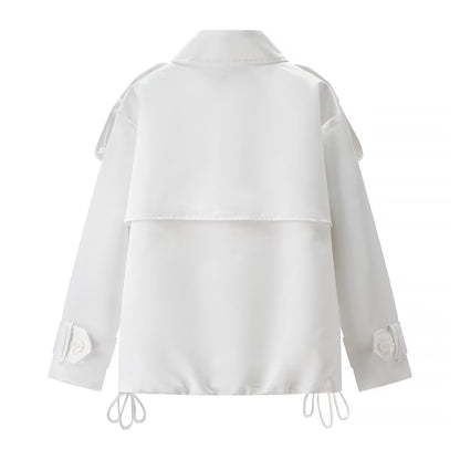 Long sleeved white double breasted loose jacket for women