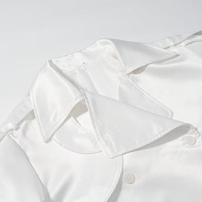 Long sleeved white double breasted loose jacket for women