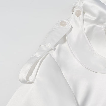 Long sleeved white double breasted loose jacket for women