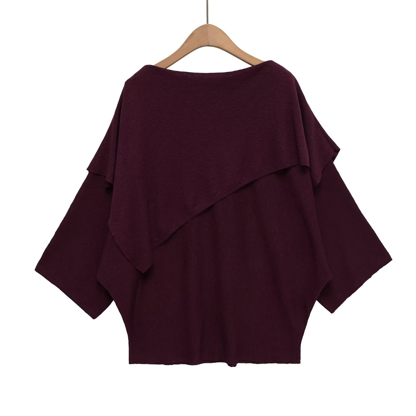 Round neck long sleeved layered decorative pullover sweater top for women
