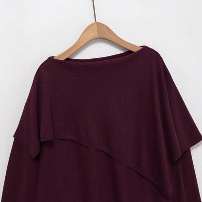 Round neck long sleeved layered decorative pullover sweater top for women