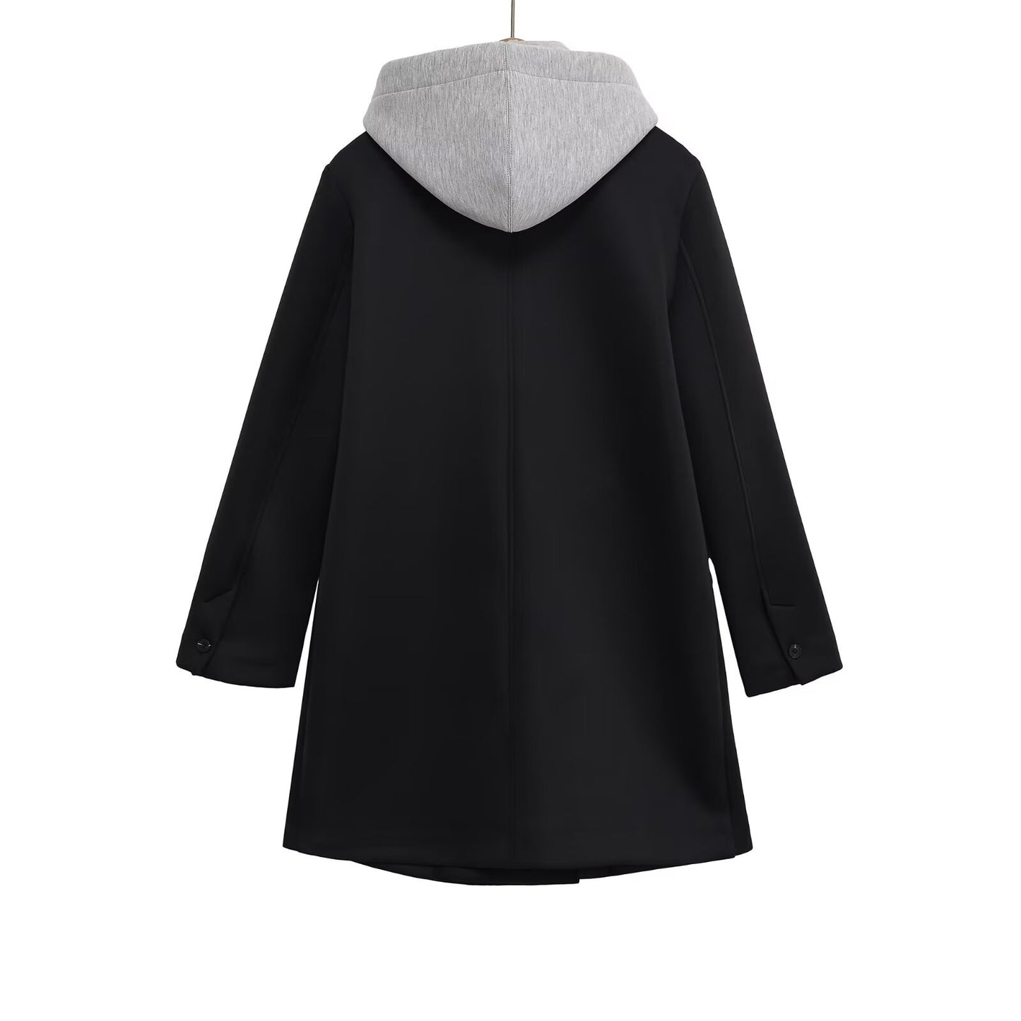 Loose double breasted detachable hooded coat for women