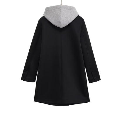 Loose double breasted detachable hooded coat for women